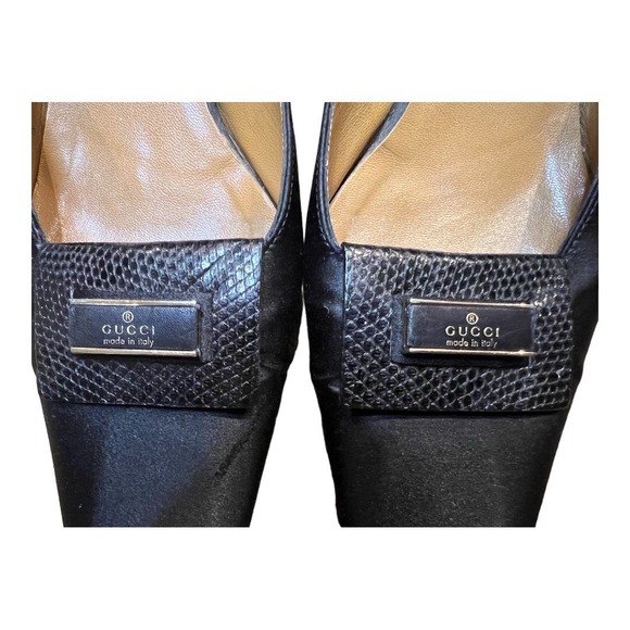 Gucci Satin Mules Womens Size 7 Black Leather Square Toe Slip On Shoes - Picture 2 of 13